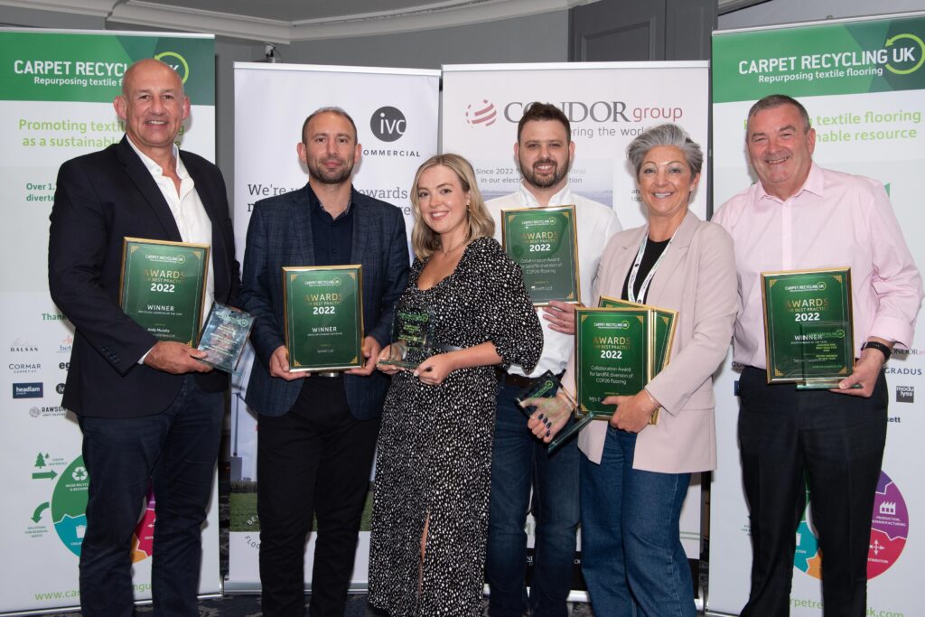 Spruce Carpets achieved national recognition this Summer by claiming two category wins at the Carpet Recycling UK Annual Awards ceremony held in Solihull.